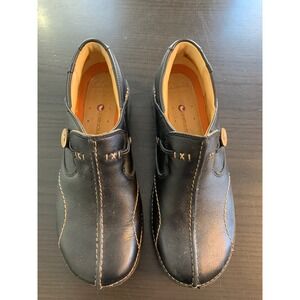 Clarks Unstructured‎ Black Leather Slip On Shoes Women Casual Comfort Size 7